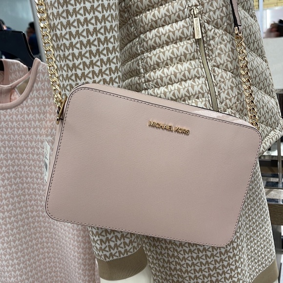 Michael Kors Jet Set Item Large East West Zip Crossbody Leather Powder Blush - Picture 6 of 16